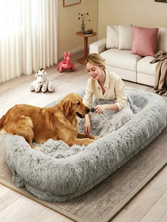 Orthopedic Human Dog Bed Faux Fur Removable Cover For Adults