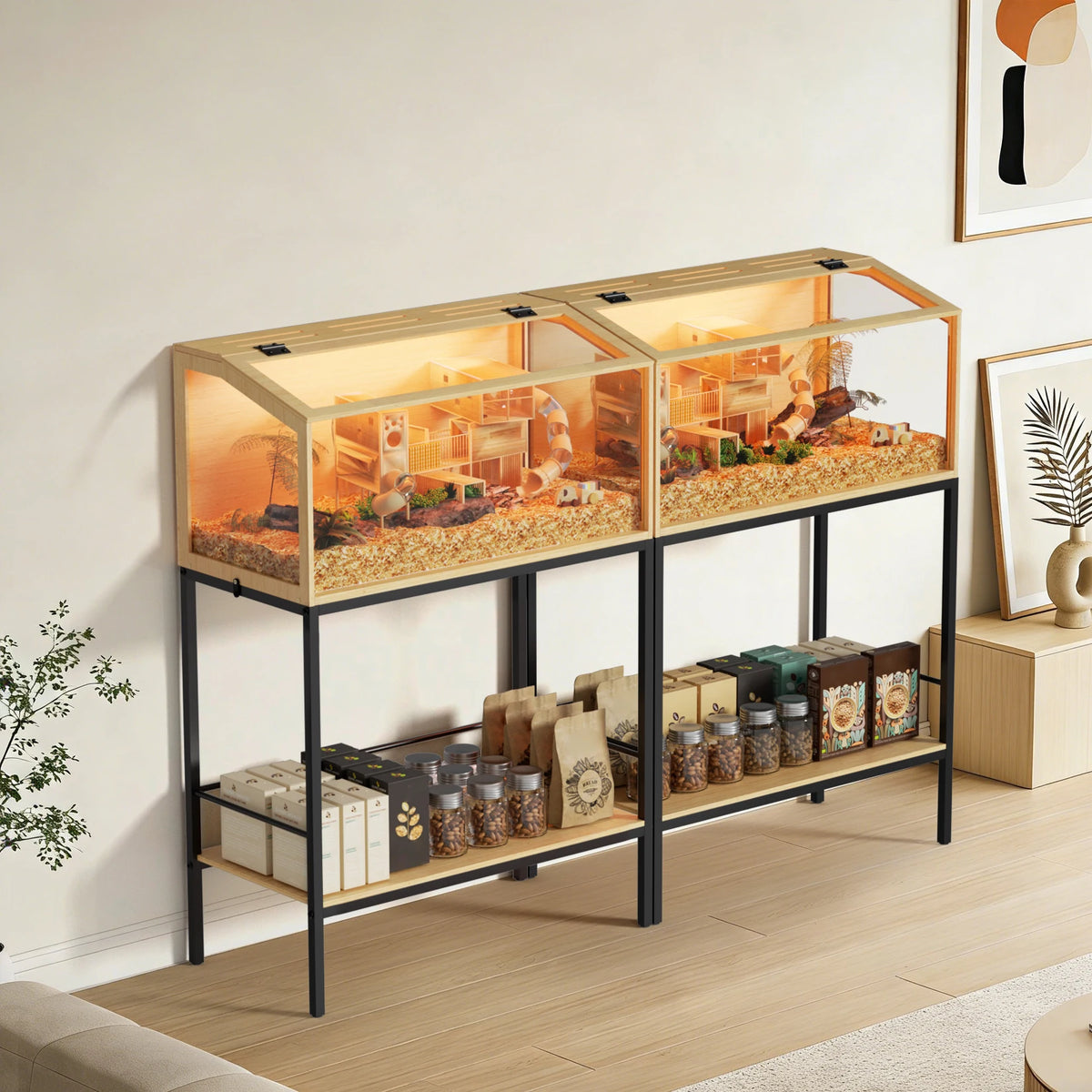 Large Wooden Hamster Cage With Tempered Glass And Led Light