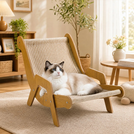 Wooden Sisal Cat Scratcher Lounger And Rest Bed For Cats
