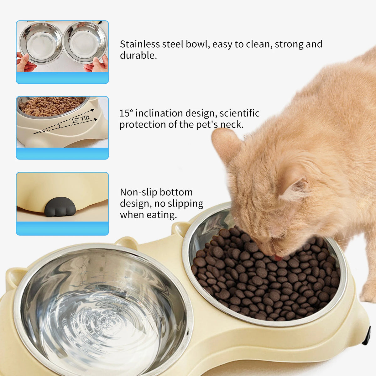 Stainless Steel Double Pet Feeding Bowl for Cats and Dogs