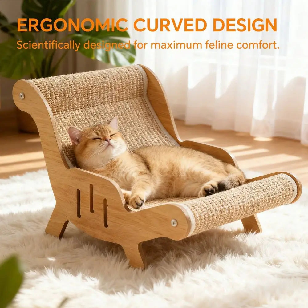 Indoor Wooden Sisal Cat Scratcher Lounger With Combined Sleep Platform