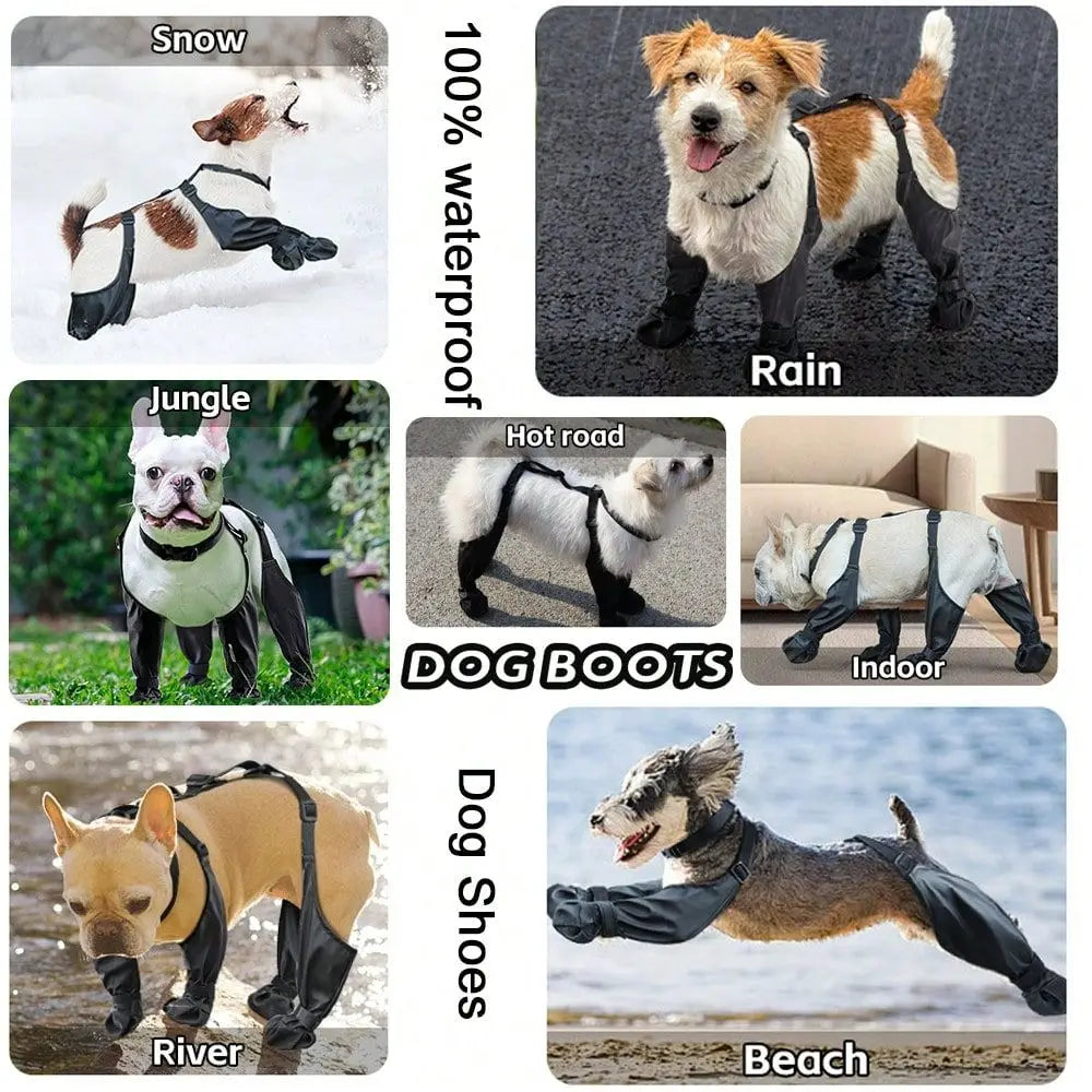 All Season Waterproof Dog Boots With Adjustable Straps