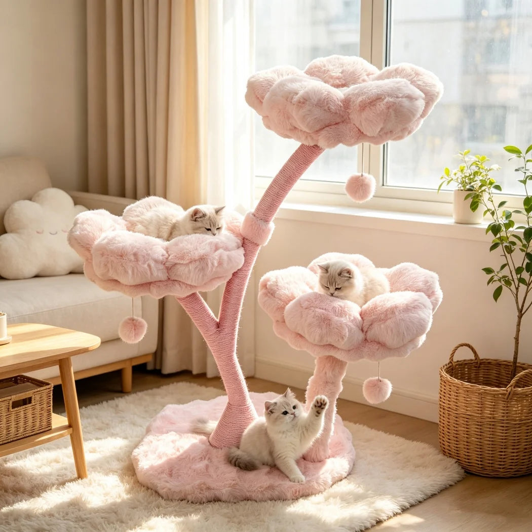BORWART Four Tier Cat Tree Tower With Scratching Post And Bed
