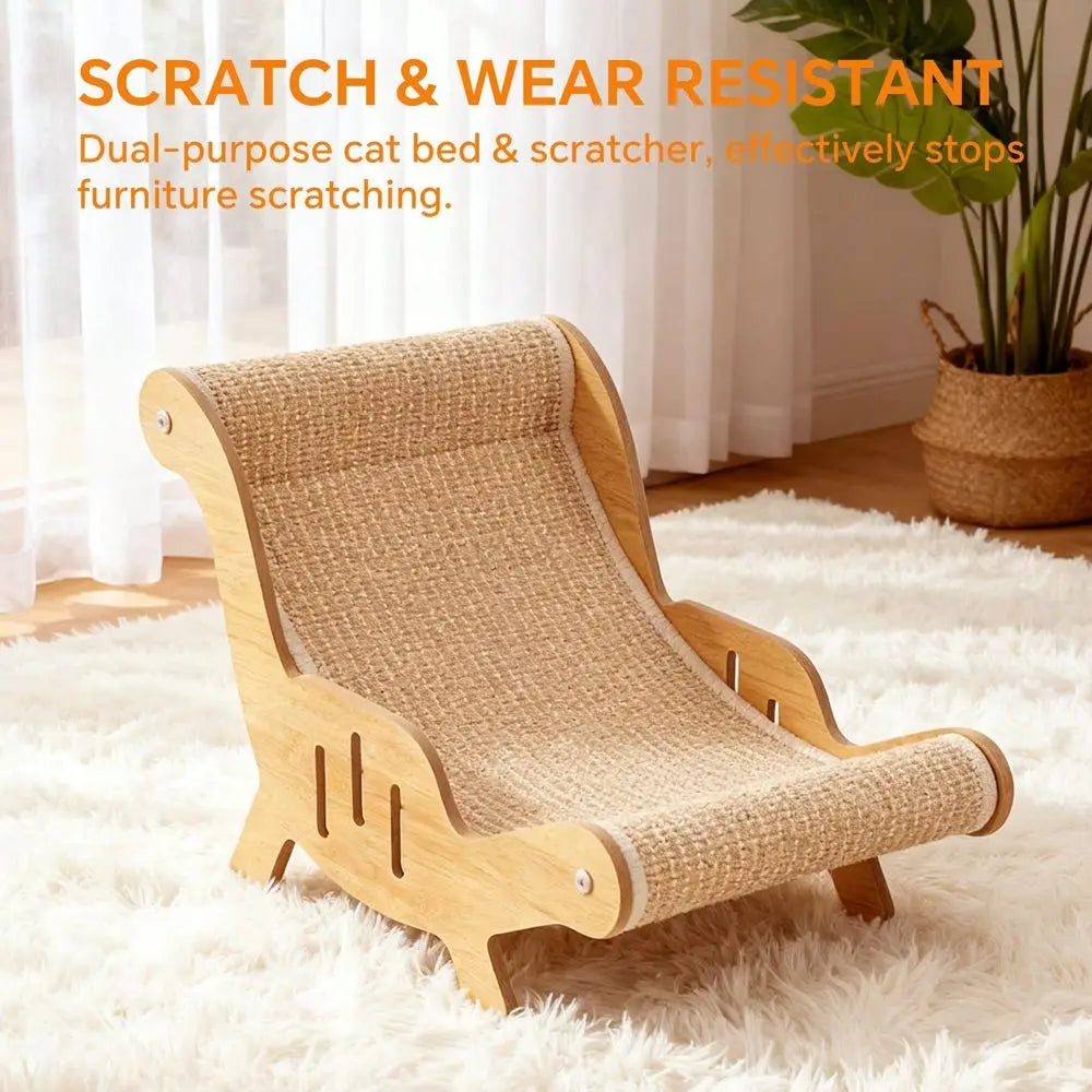 Indoor Wooden Sisal Cat Scratcher Lounger With Combined Sleep Platform