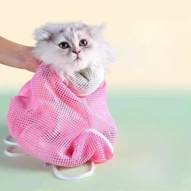 Mesh Cat Grooming Bath Bag With Anti Scratch Restraint Sleeve
