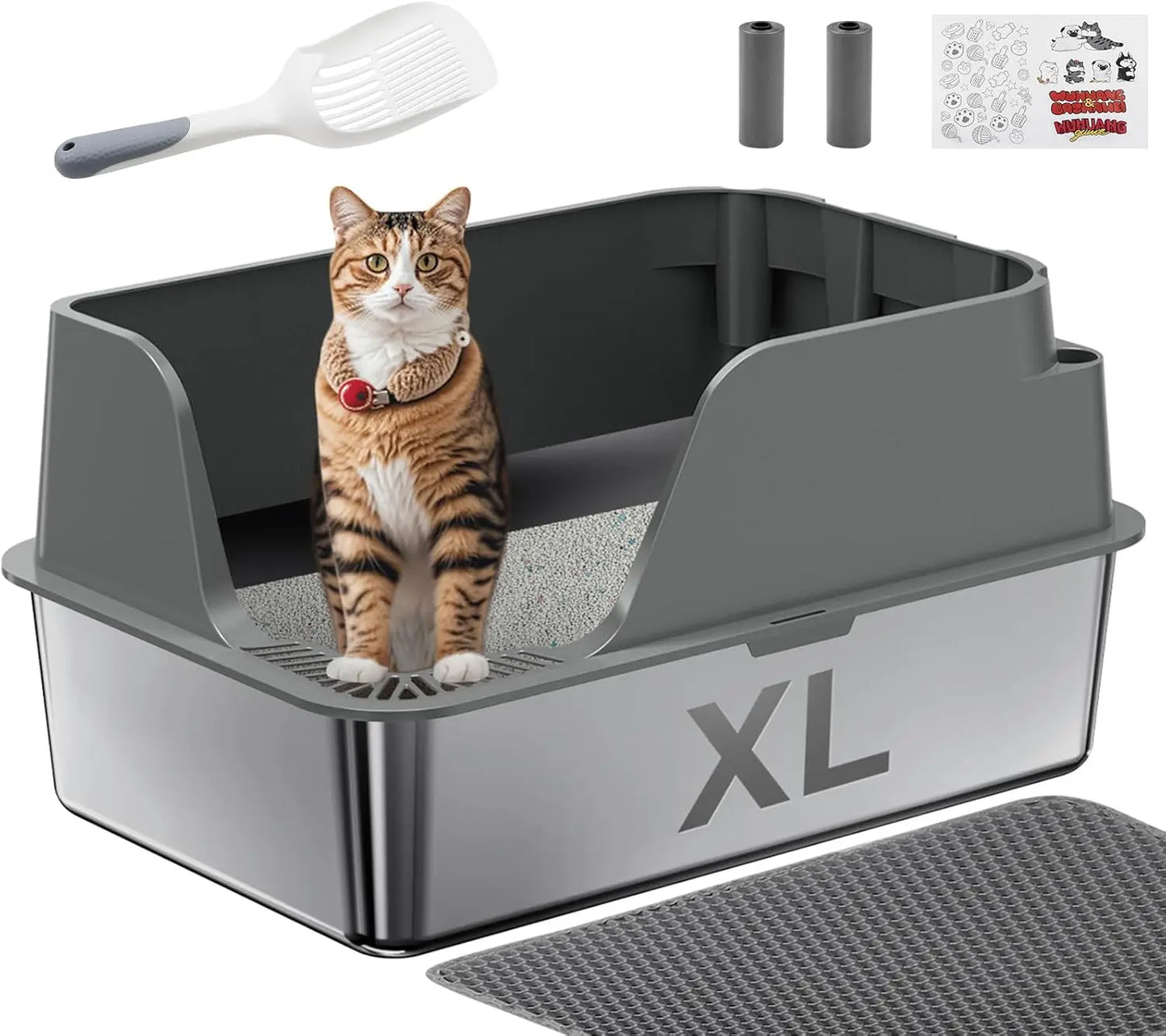 Stainless Steel Side Entry Cat Litter Box Splash Proof Design