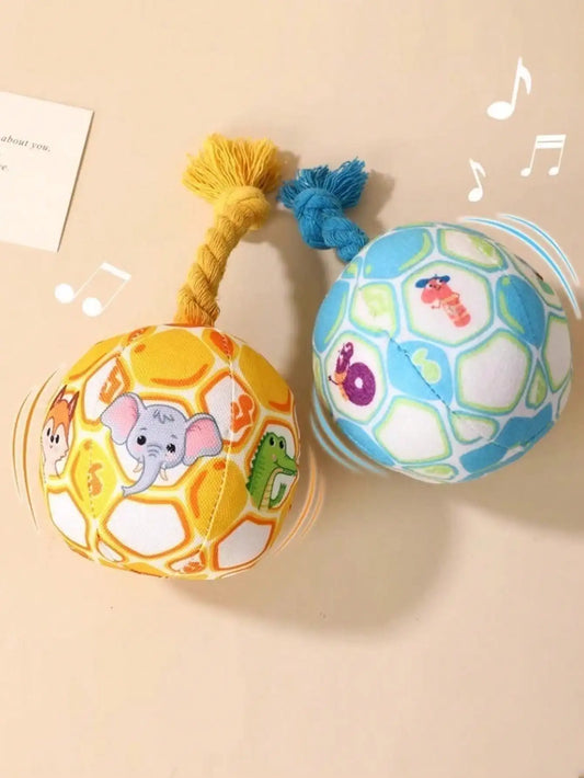 Durable Squeaky Interactive Cloth Dog Toy Ball With Rope