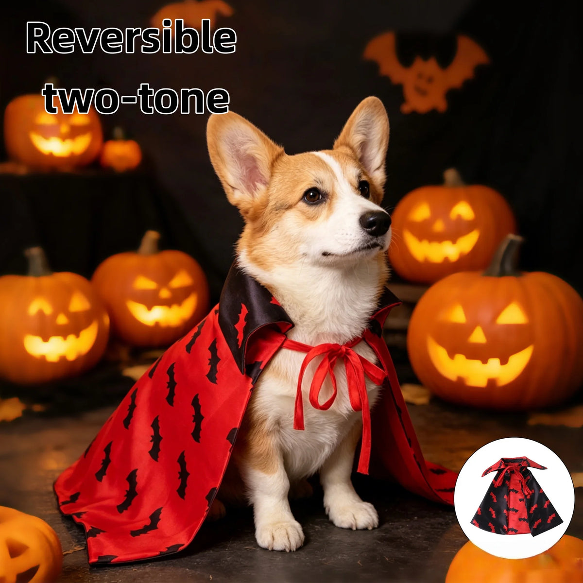 Halloween Reversible Bat Vampire Cape Costume For Cats And Dogs