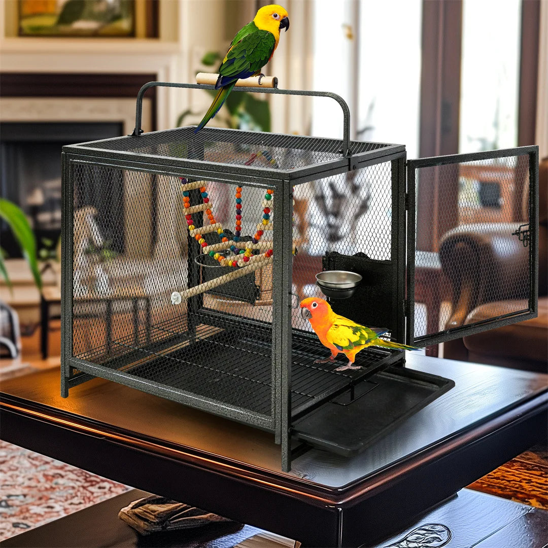 Portable Metal Bird Flight Cage With Perch And Hammock Toy