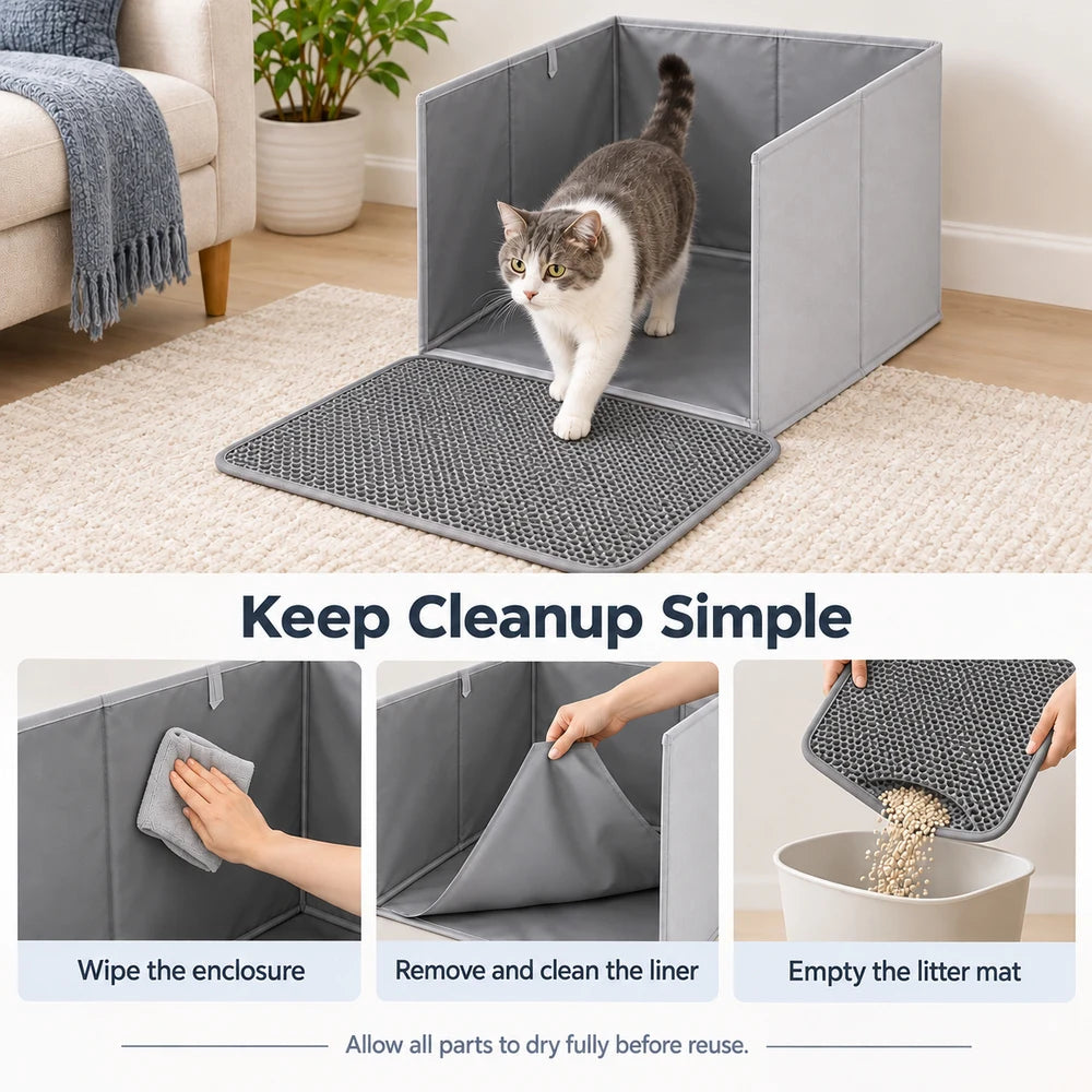 Foldable Cat Litter Box With Splash Guard And Litter Mat
