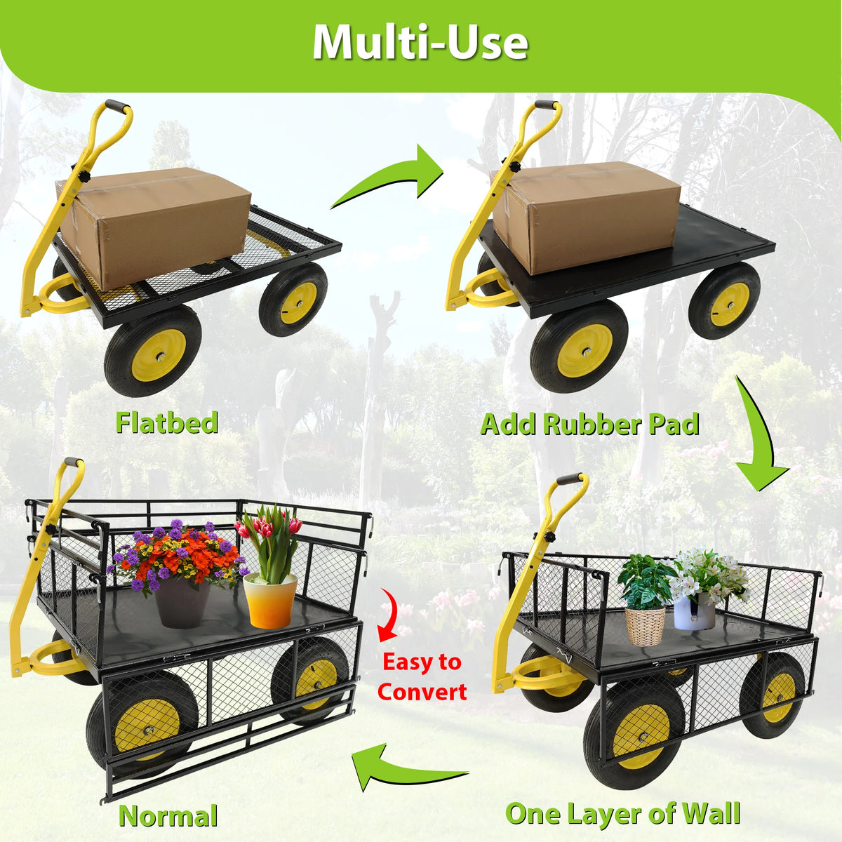 Heavy Duty Steel Garden Utility Cart With Removable Mesh Sides