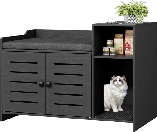 Farmhouse Cat Litter Box Enclosure With Storage And Scratch Pad