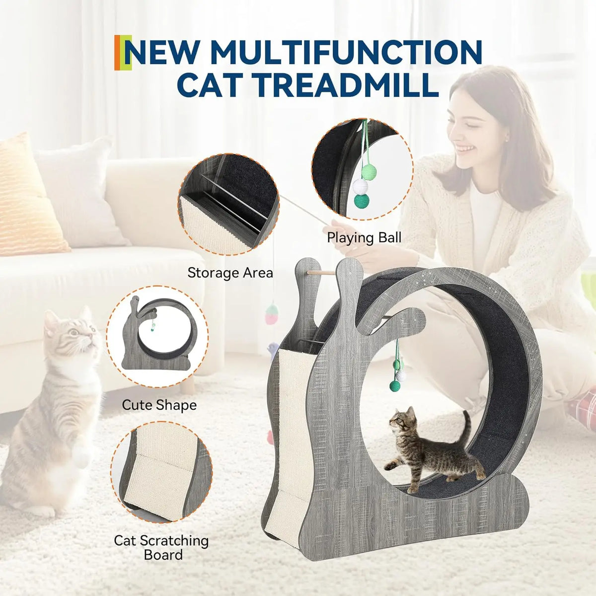 HiMISS Wooden Indoor Cat Exercise Wheel With Sisal Scratching Tray