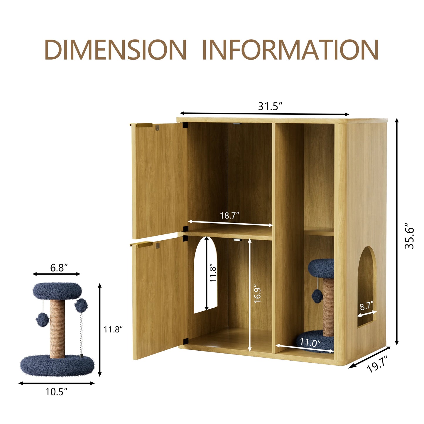 Modern Cat Litter Cabinet With Integrated Tree And Storage Shelves