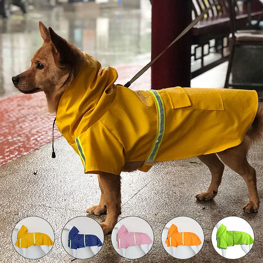 Waterproof Hooded Dog Raincoat With Reflective Trim For Pets