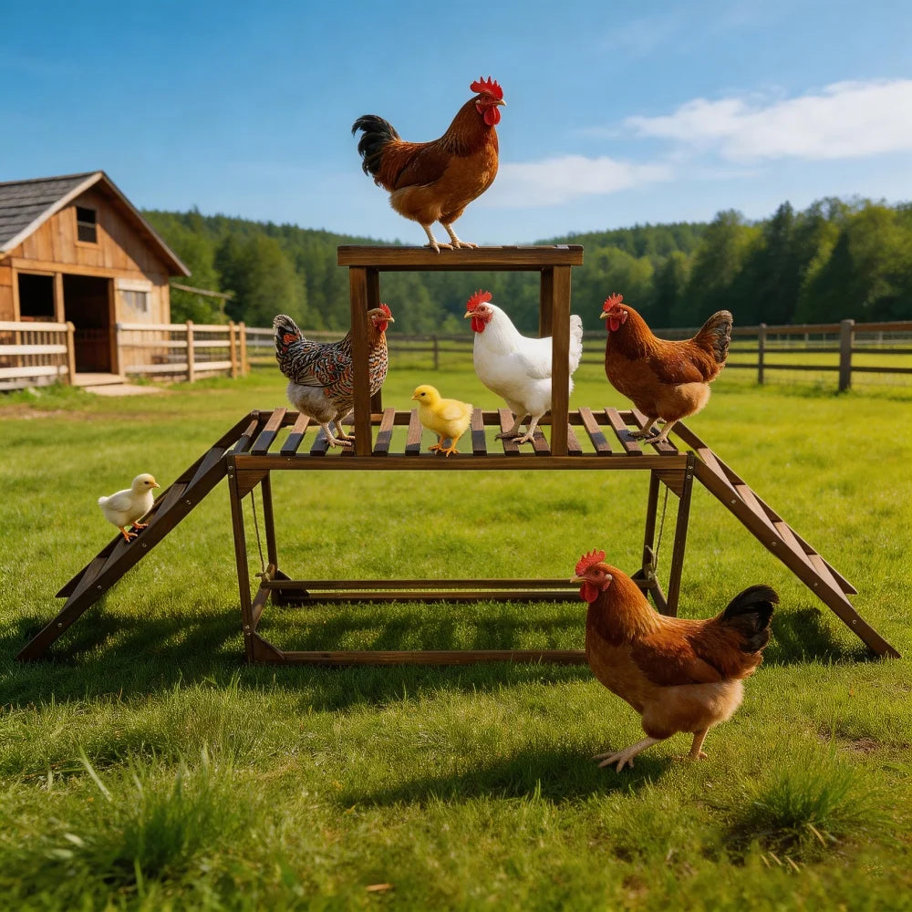 Borwart Wooden Chicken Coop Swing Ladder With Roosting Platform
