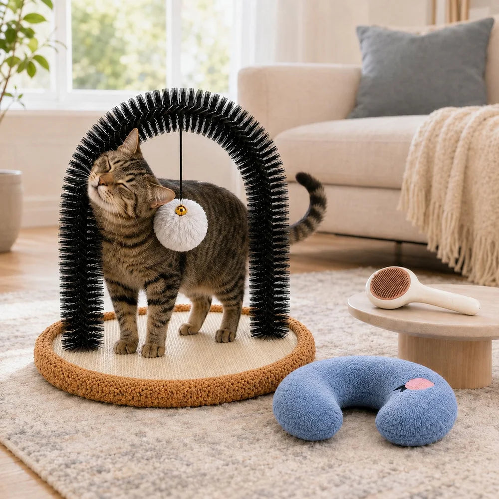 Cat Grooming Arch With Sisal Scratcher And Hanging Ball