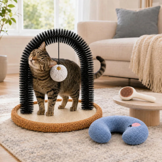 Cat Grooming Arch With Sisal Scratcher And Hanging Ball