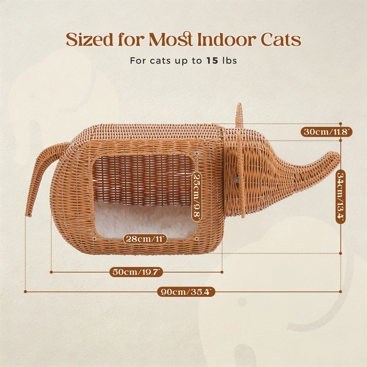 Pawz Road Elephant Rattan Cat Condo With Thick Plush Cushion