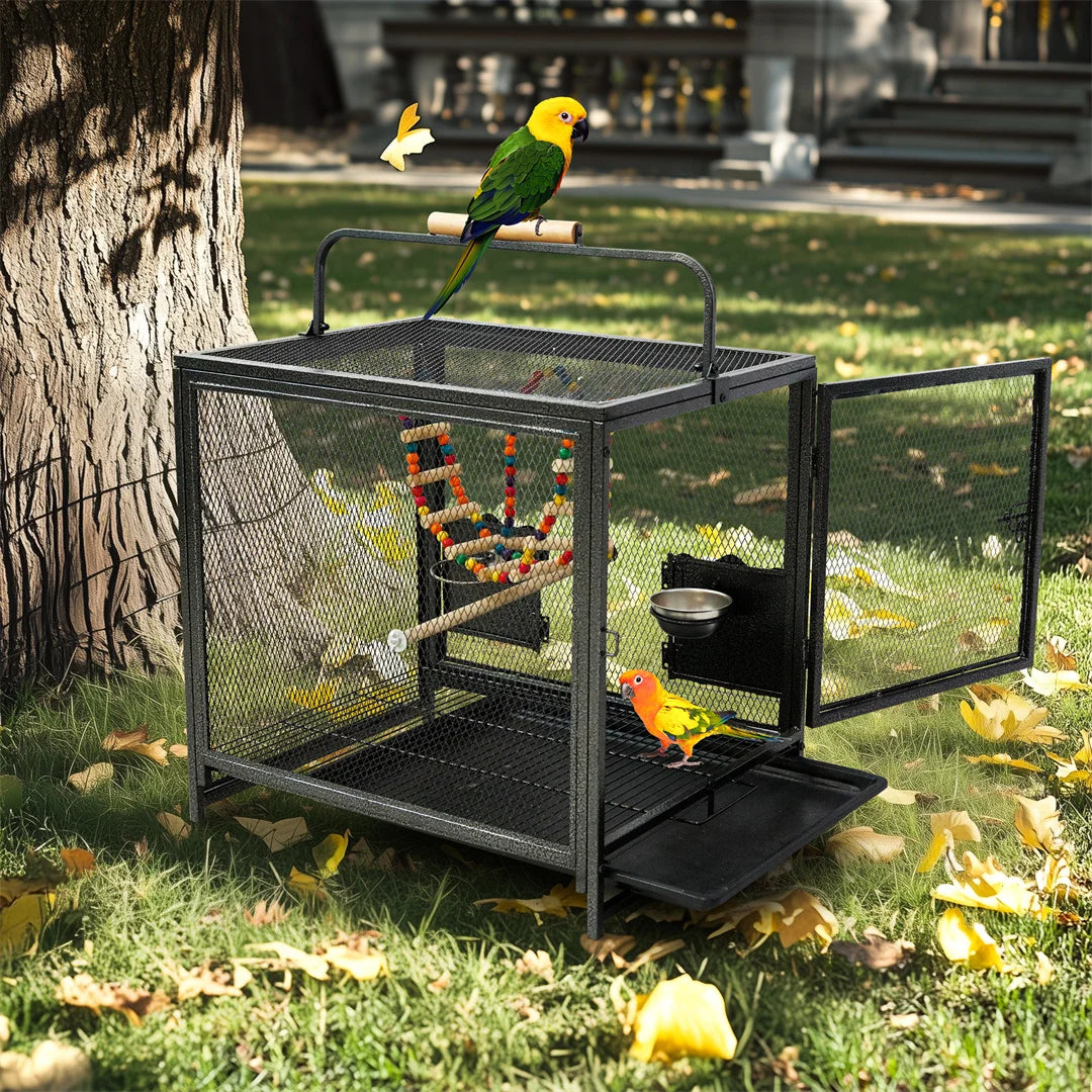 Portable Metal Bird Flight Cage With Perch And Hammock Toy