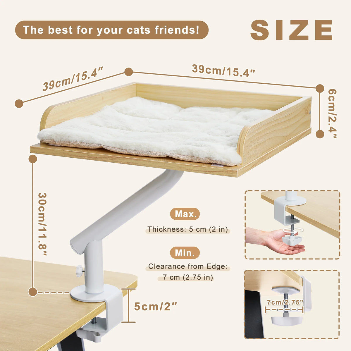 Pawz Road Adjustable Rotating Cat Desk Bed Plush Hammock Stand