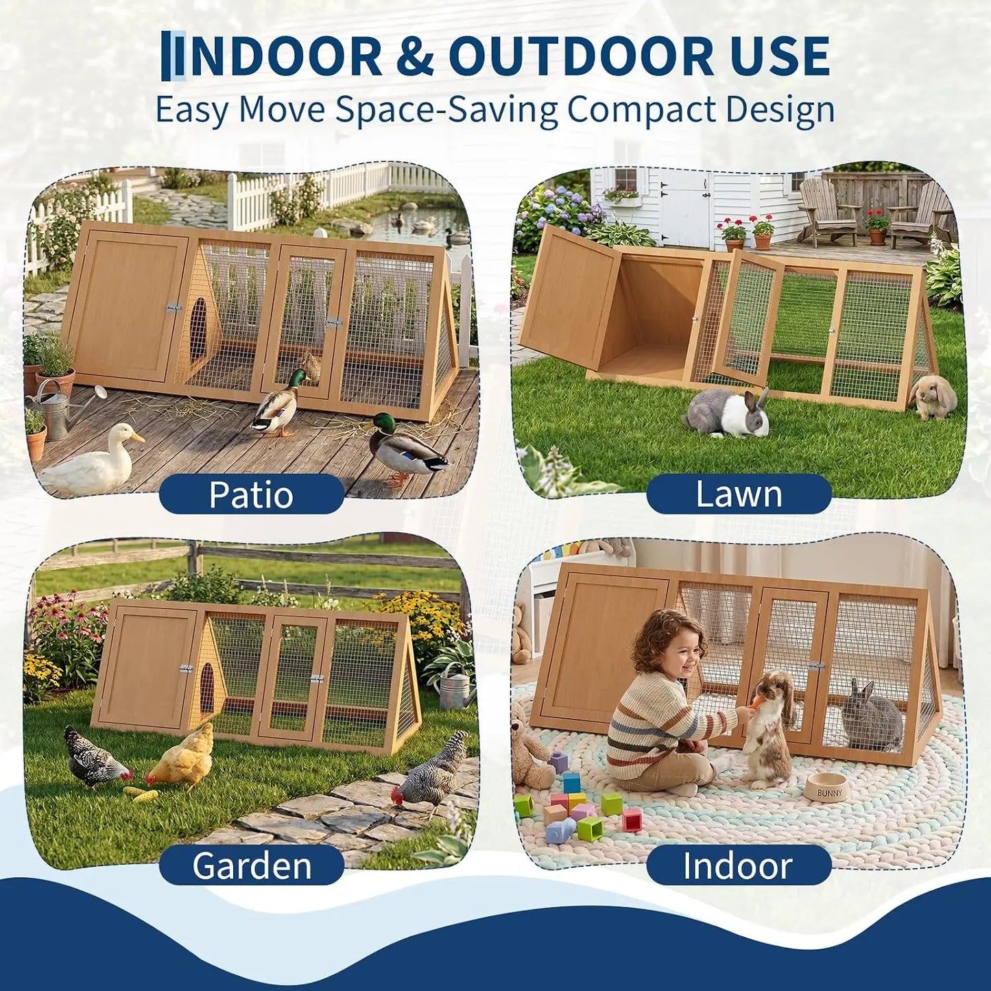 Durable Wooden Rabbit Hutch And Quail Coop With Ventilated Run