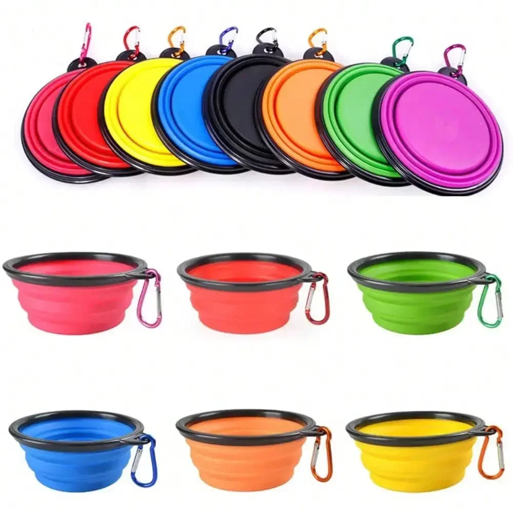 Folding Portable Dog And Cat Feeder Bowl With Carabiner Bottle