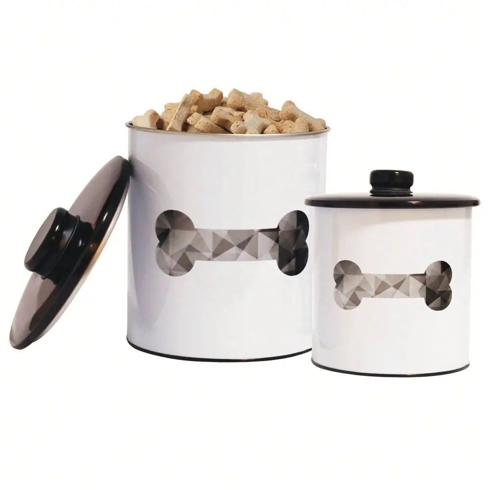 Round Tin Dog Treat Storage Jar With Secure Lid
