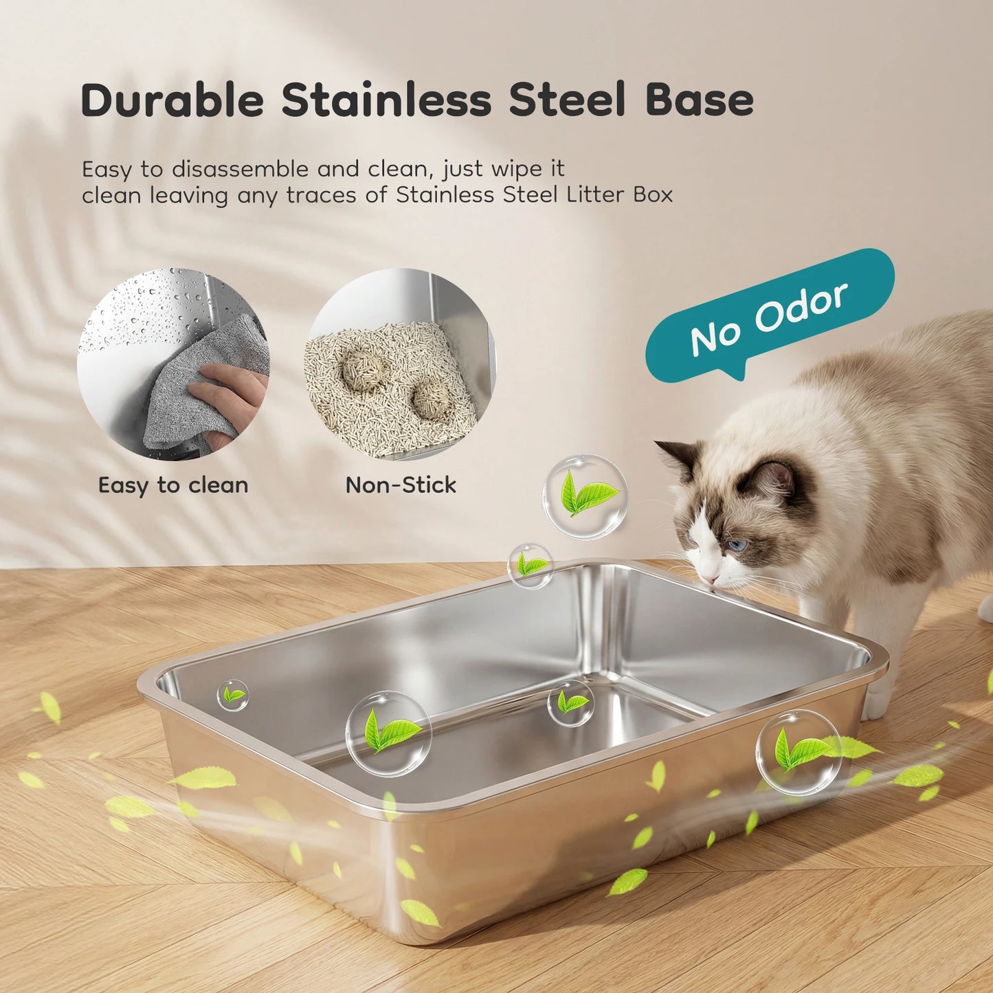 Fully Enclosed Stainless Steel Cat Litter Box With Scoop