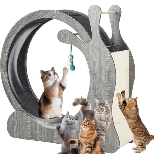 HiMISS Wooden Indoor Cat Exercise Wheel With Sisal Scratching Tray