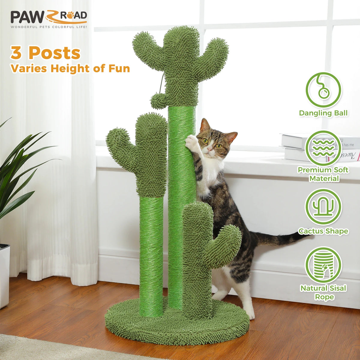 PAWZ Road Tall Cat Scratching Post With Sisal Poles And Ball
