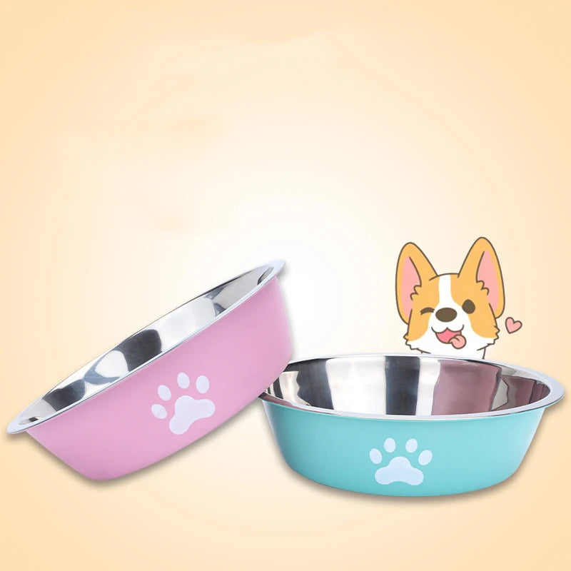 Stainless Steel Paw Print Anti Slip Pet Drinking Bowl