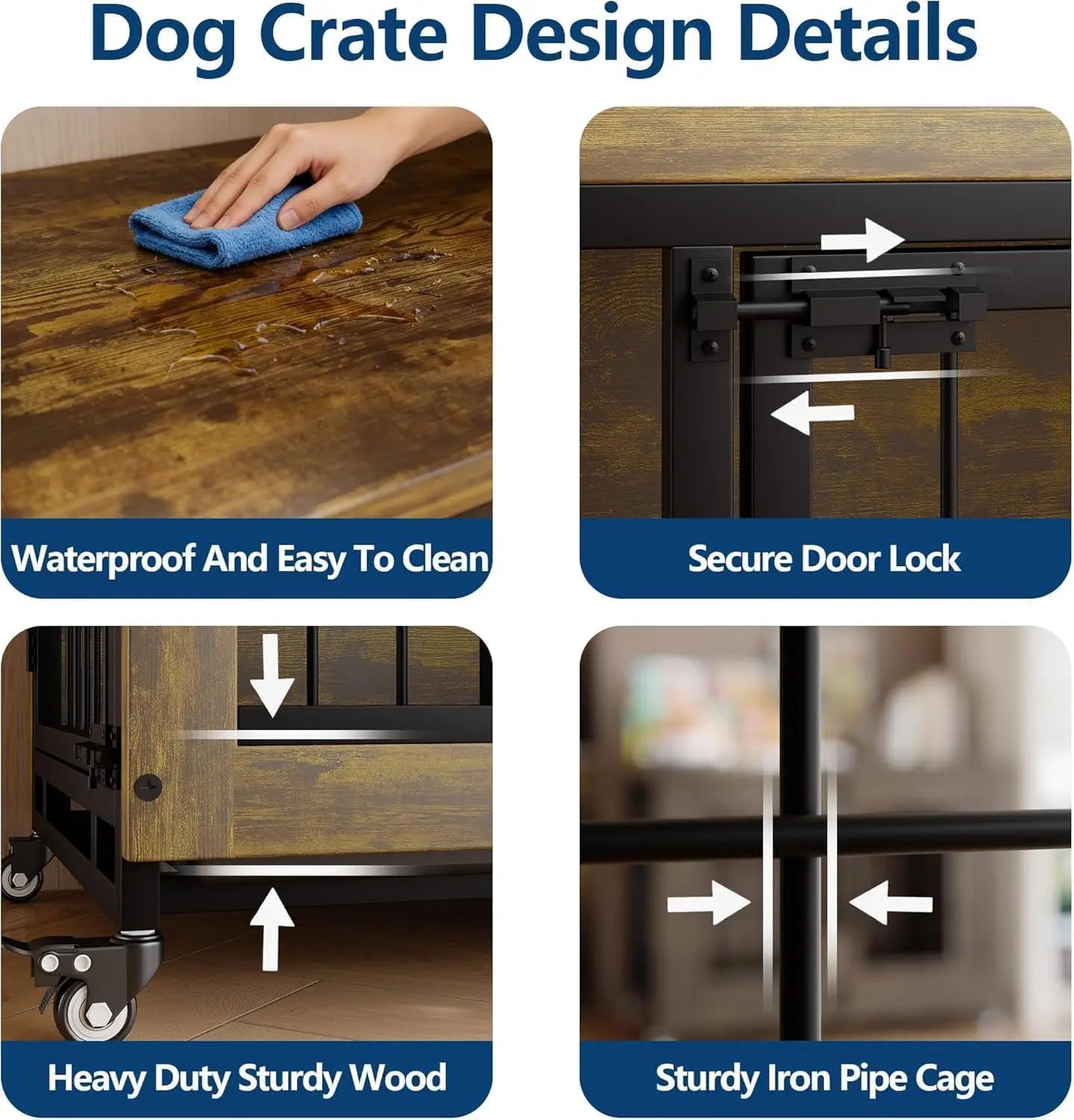 ANIXOL Wooden Dog Crate Furniture End Table With Safety Lock