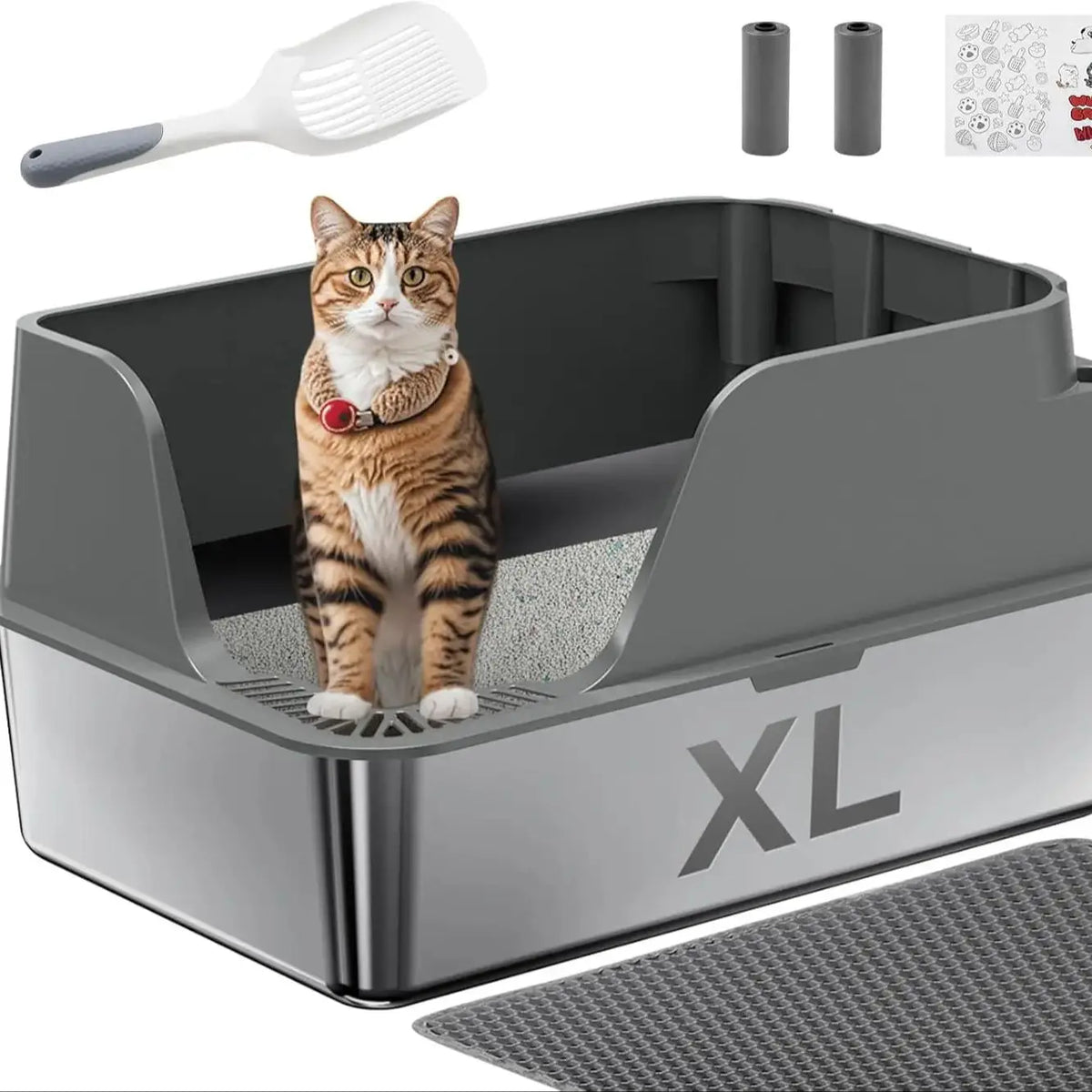 Stainless Steel Side Entry Cat Litter Box Splash Proof Design