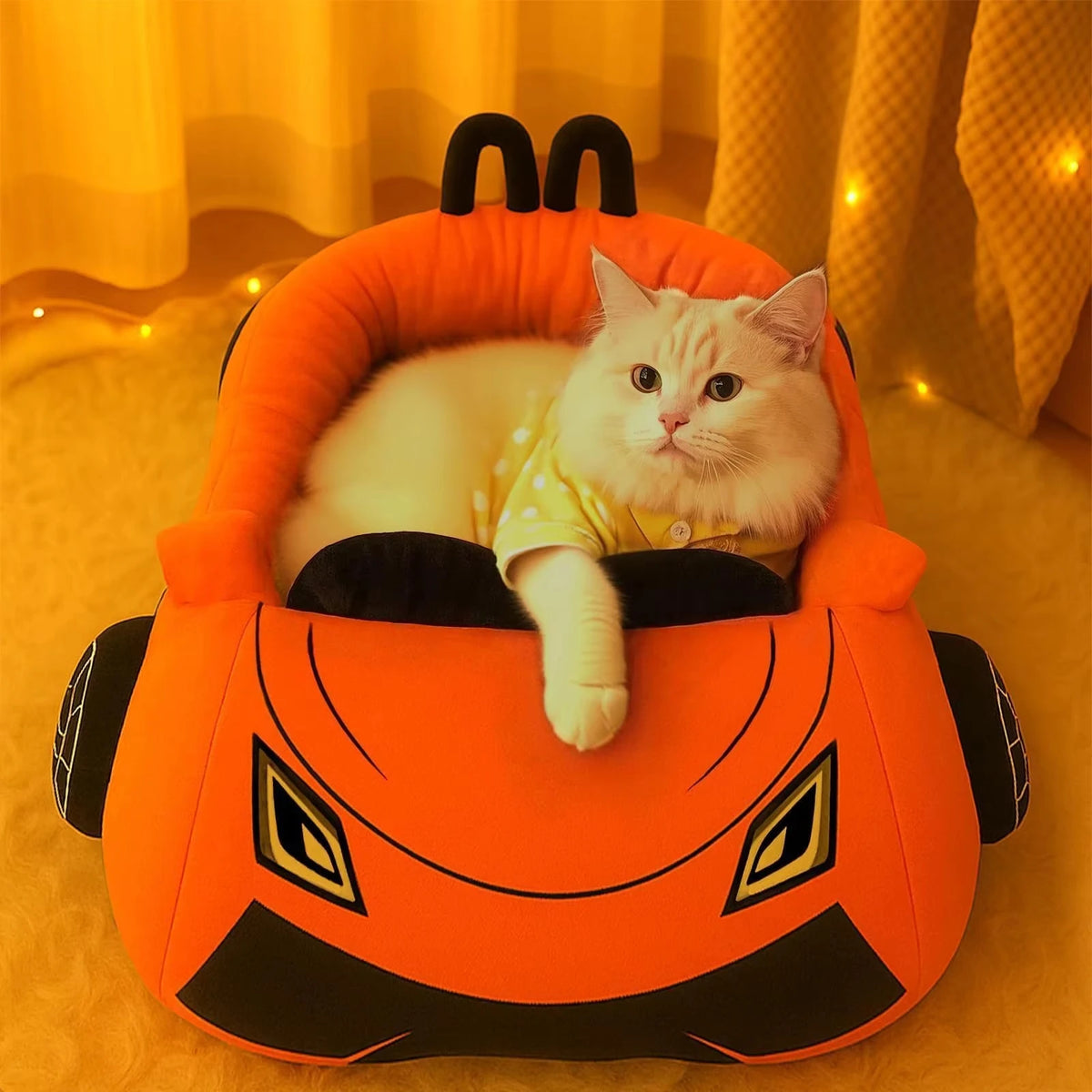 CWV Coral Fleece Supercar Cat Bed With Pillow For Kittens