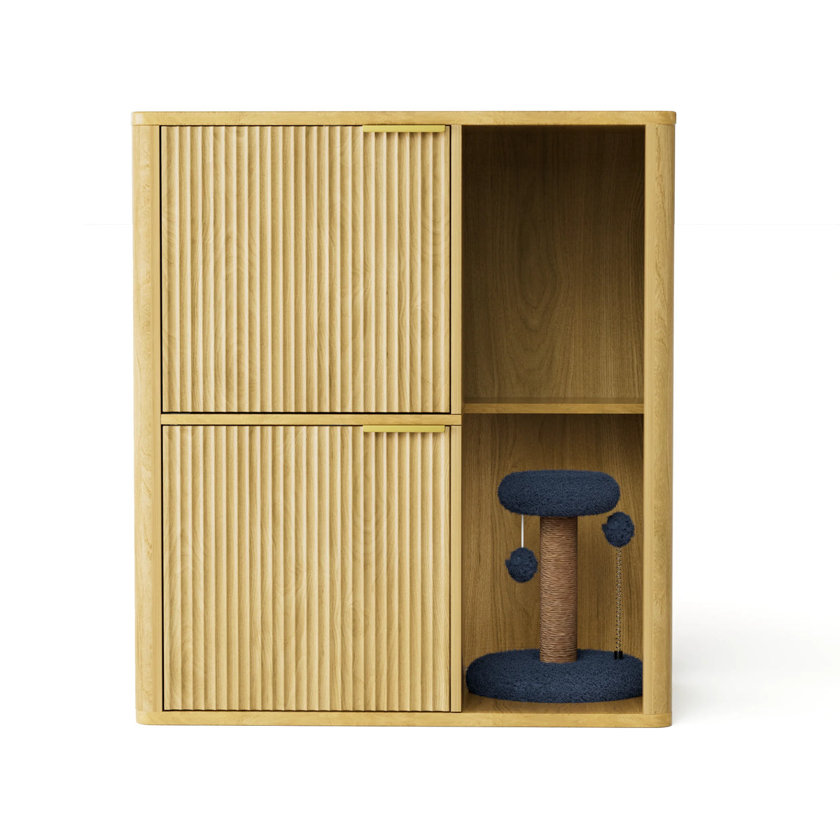 Modern Cat Litter Cabinet With Integrated Tree And Storage Shelves