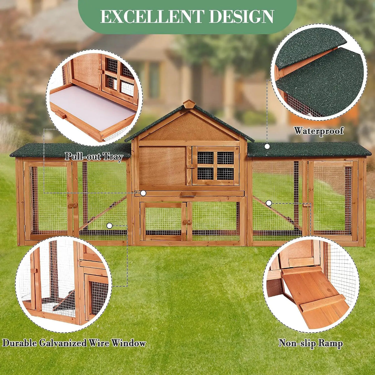 Garvee Wooden Chicken Coop With Waterproof Asphalt Roof for Poultry