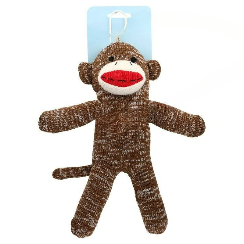 Sock Monkey Plush Dog Toy With Squeaker For Gentle Chewers