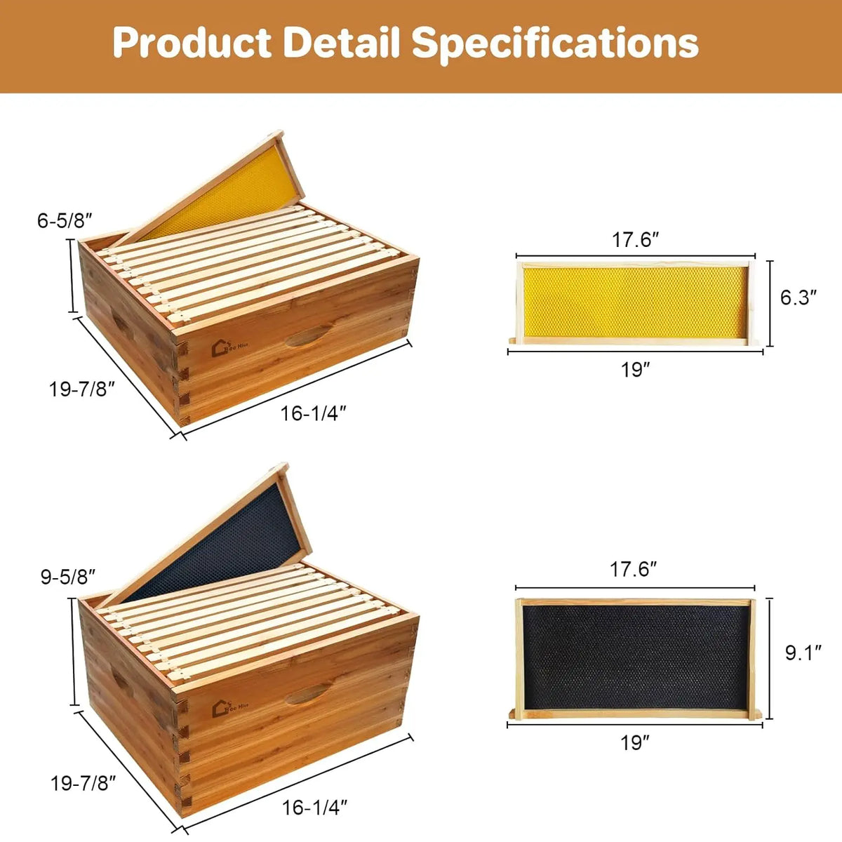 HiMISS 10 Frame Beehive Kit With Wax Coated Foundations