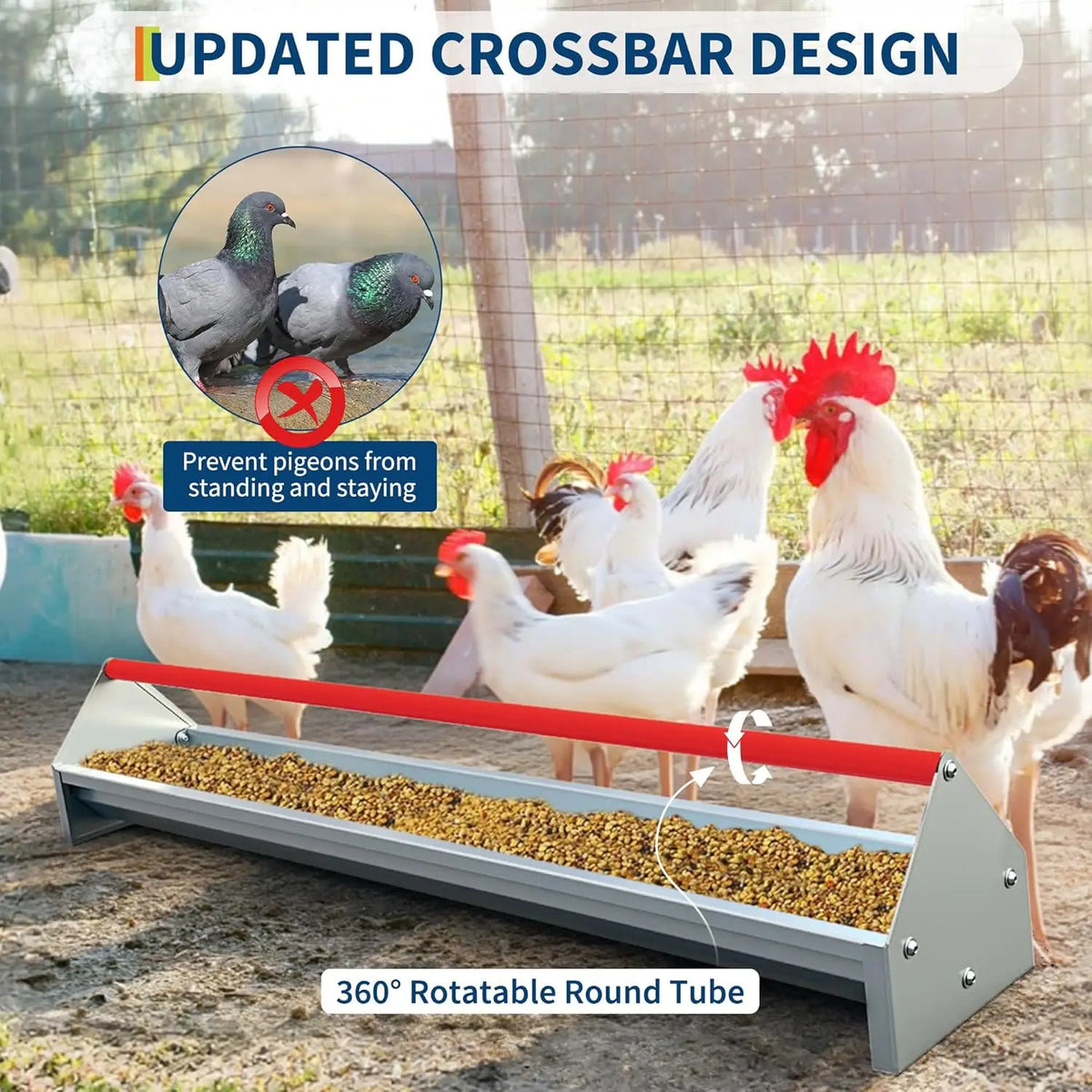 HiMISS Galvanized Steel Poultry Feeding Trough With Rotatable Handle