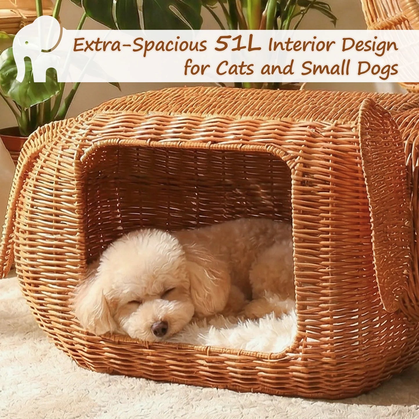 Pawz Road Elephant Rattan Cat Condo With Thick Plush Cushion