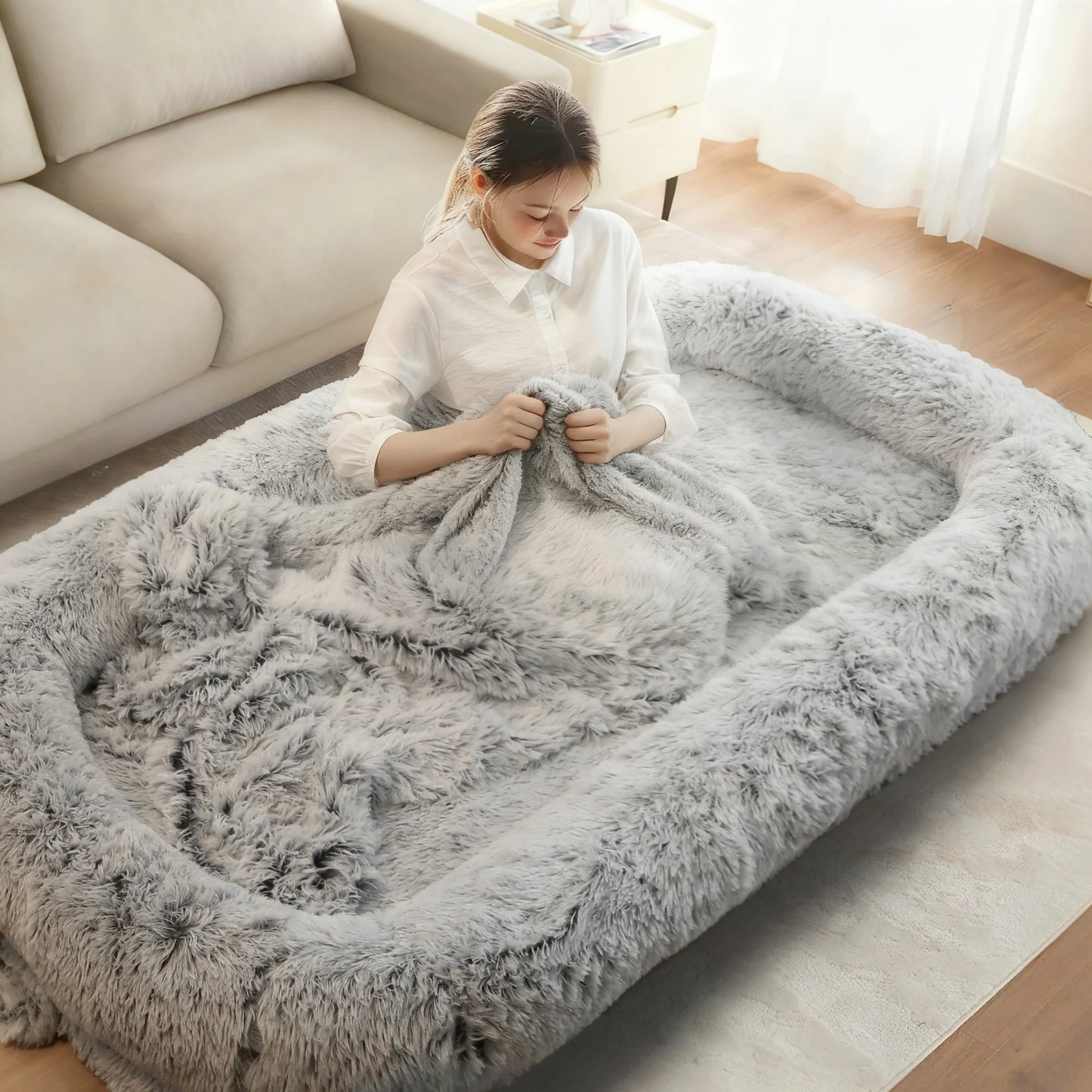 Orthopedic Human Dog Bed Faux Fur Removable Cover For Adults