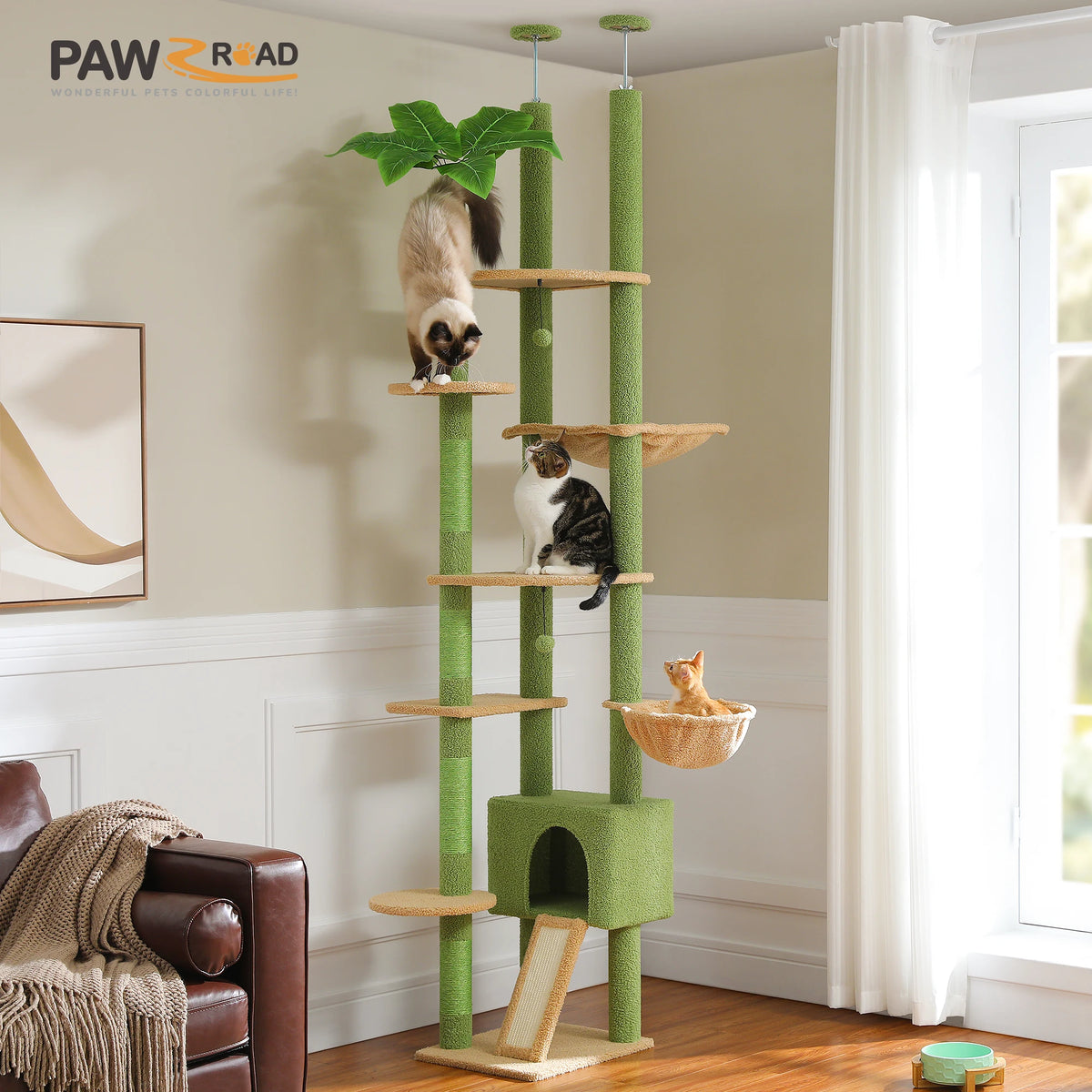 PAWZ Road Adjustable Height Cat Tree With Sisal Scratching Posts