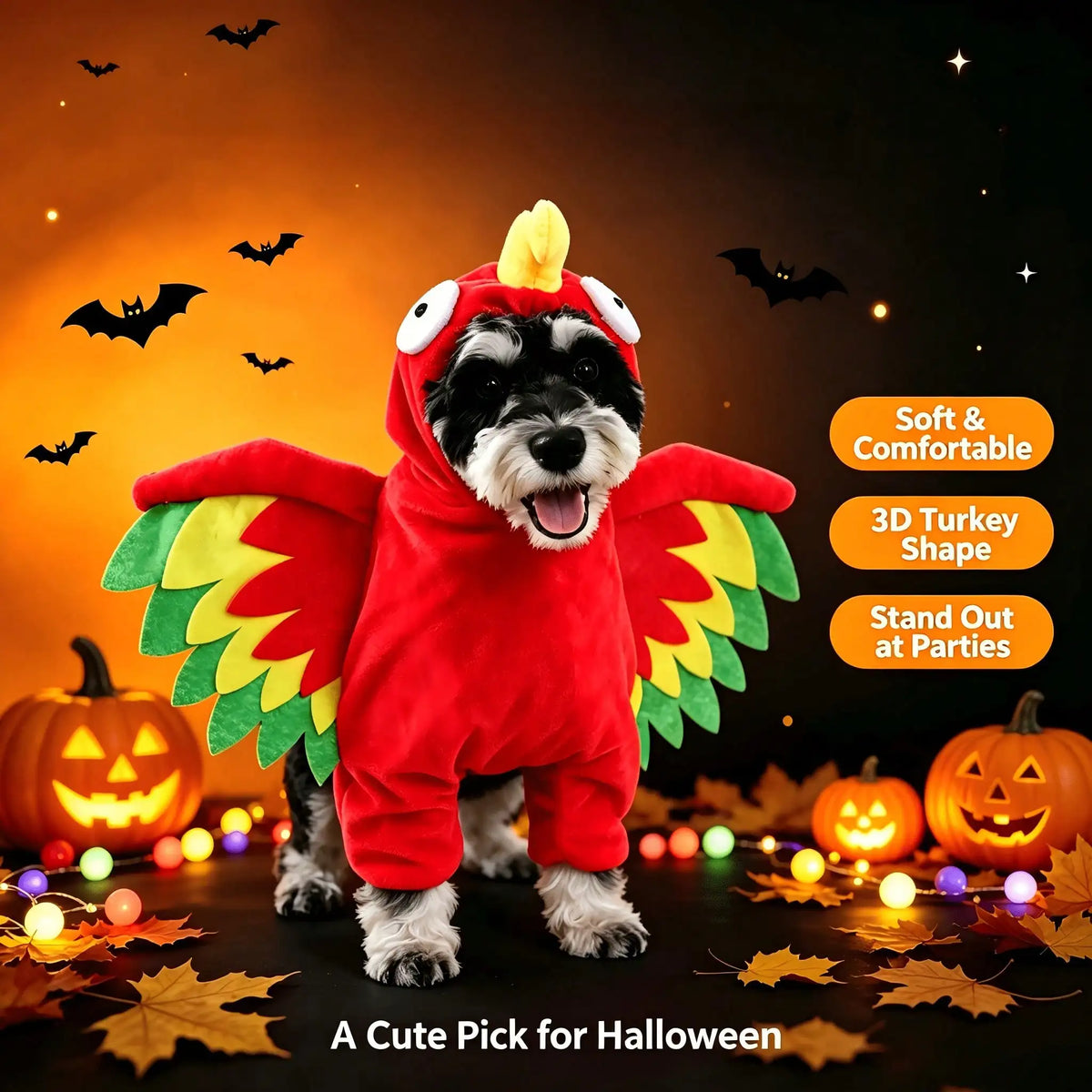 Halloween Pet Turkey Standing Costume With 3D Wings For Dogs