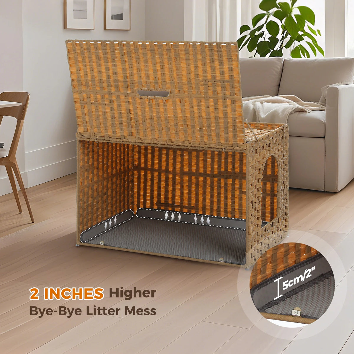 Pequulti Rattan Cat Litter Box Enclosure With Flip Top Design