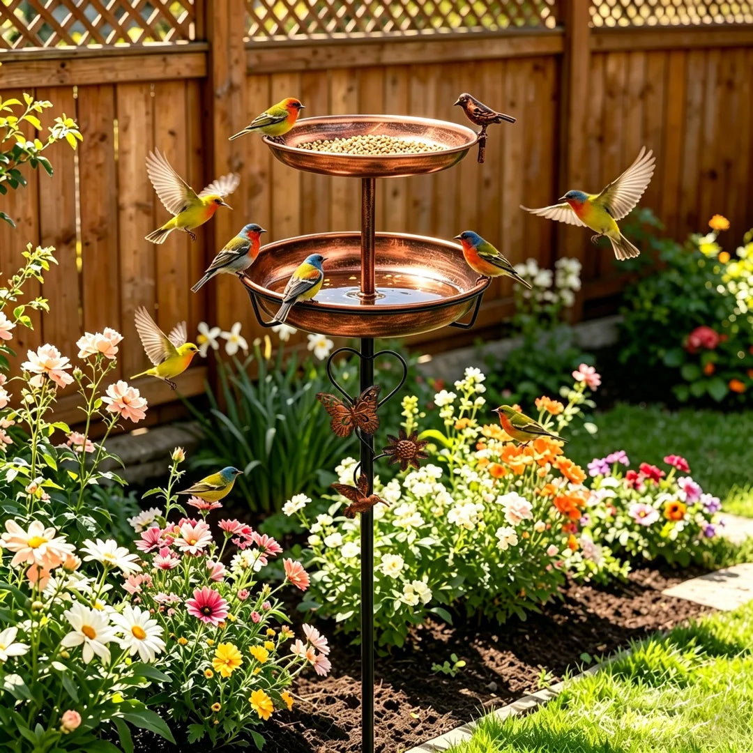 Double Layer Bird Feeder And Bath Stand For Garden Patios