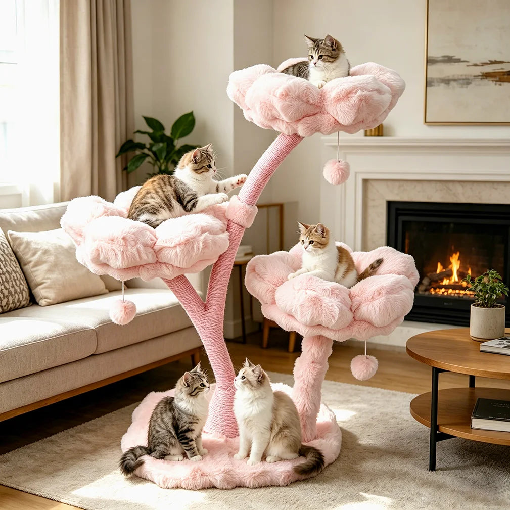 BORWART Four Tier Cat Tree Tower With Scratching Post And Bed