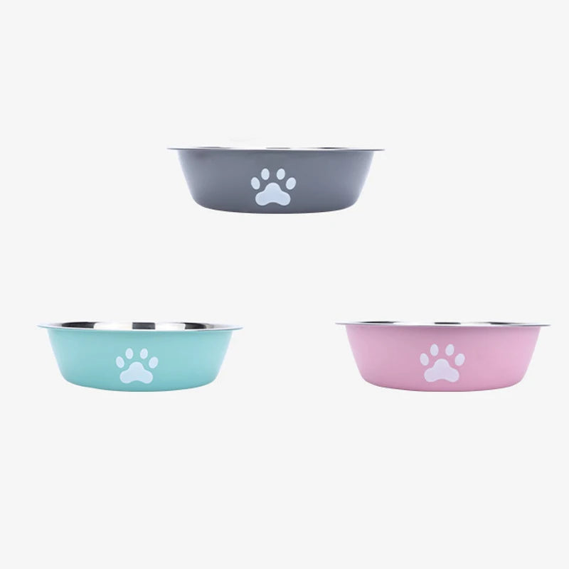 Stainless Steel Paw Print Anti Slip Pet Drinking Bowl
