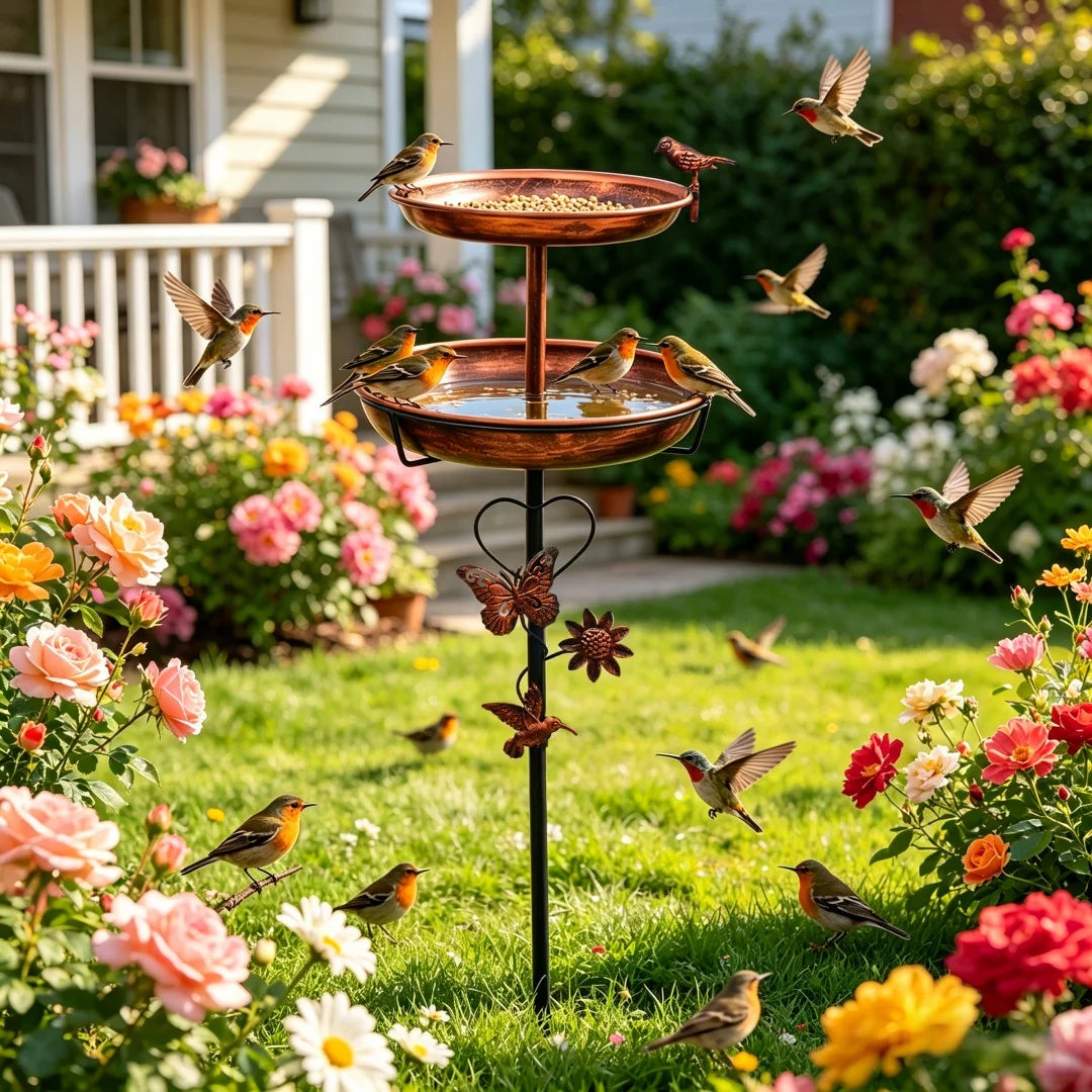 Double Layer Bird Feeder And Bath Stand For Garden Patios