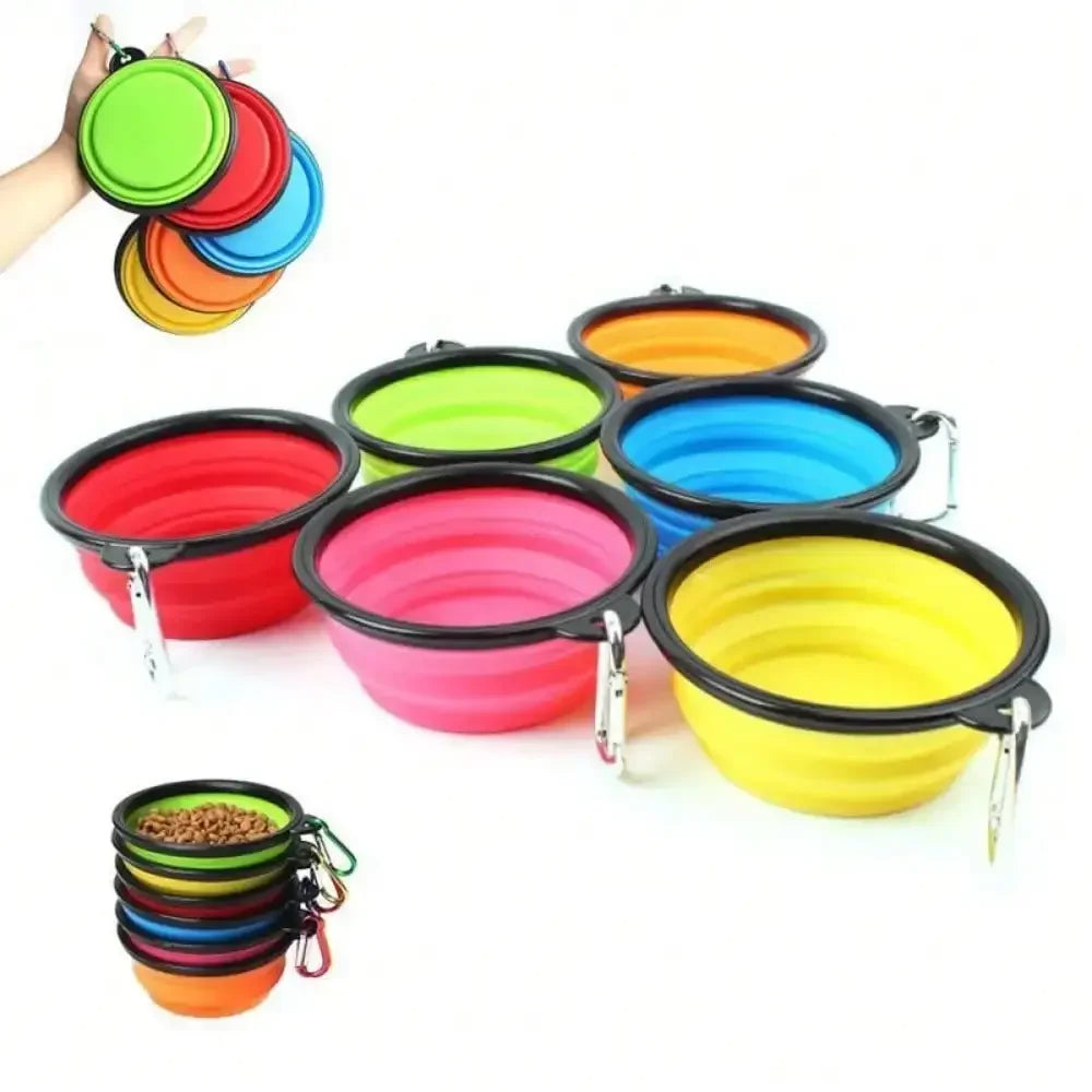 Folding Portable Dog And Cat Feeder Bowl With Carabiner Bottle